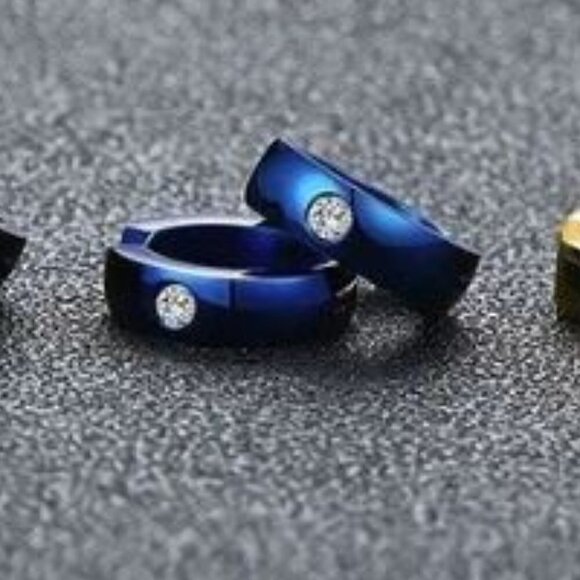 Ionic Plated Stainless Steel and Cubic Zirconia Blue Huggie Hoop - Picture 3 of 7